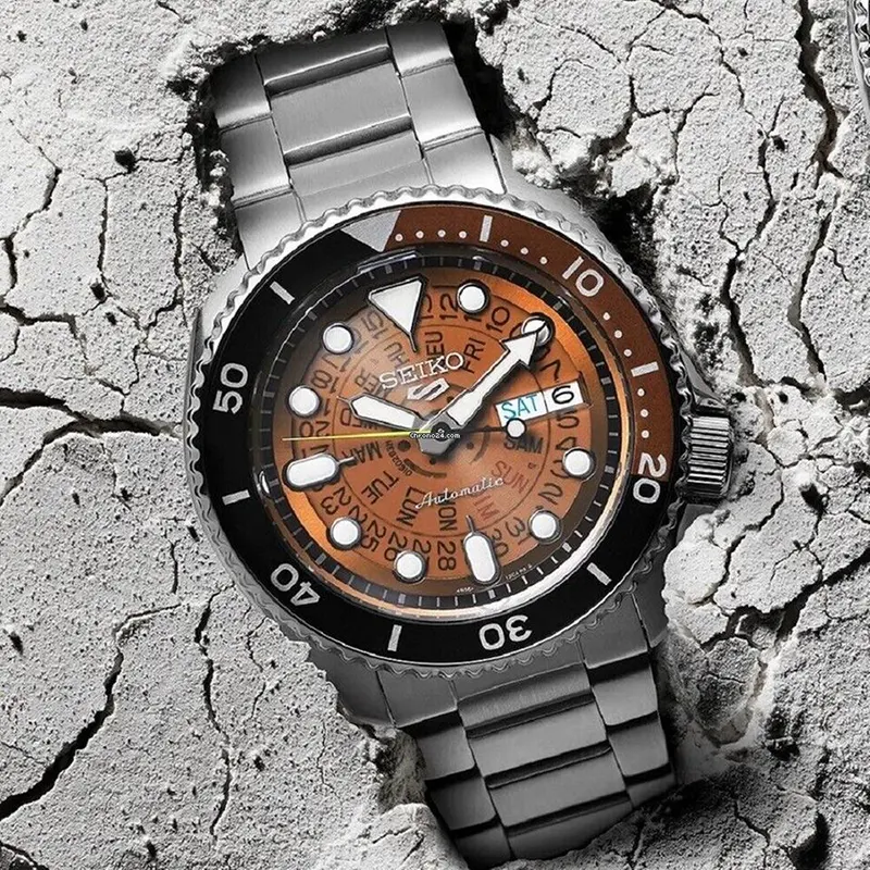 Seiko 5 Sports SKX Skeleton 'Time Sonar' Brown Men's Watch- SRPJ47K1